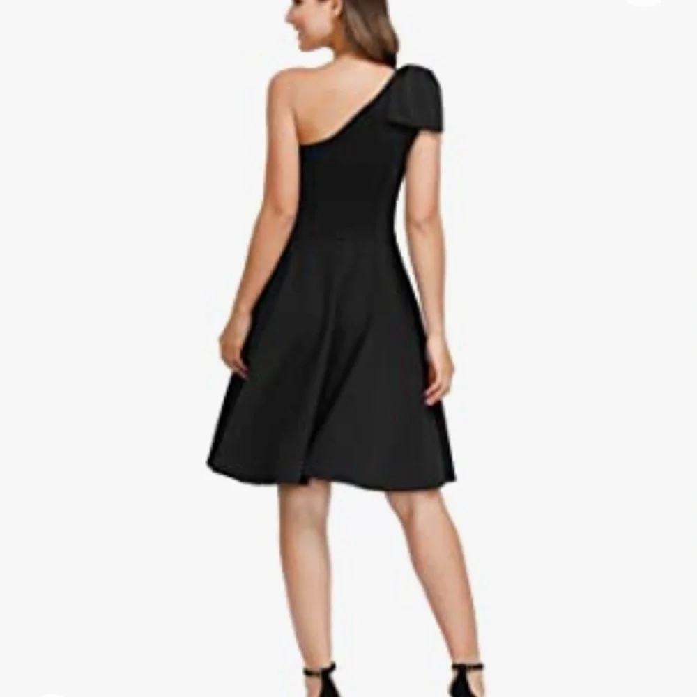 Bow one shoulder dress A-line with pockets NWT - Picture 3 of 7